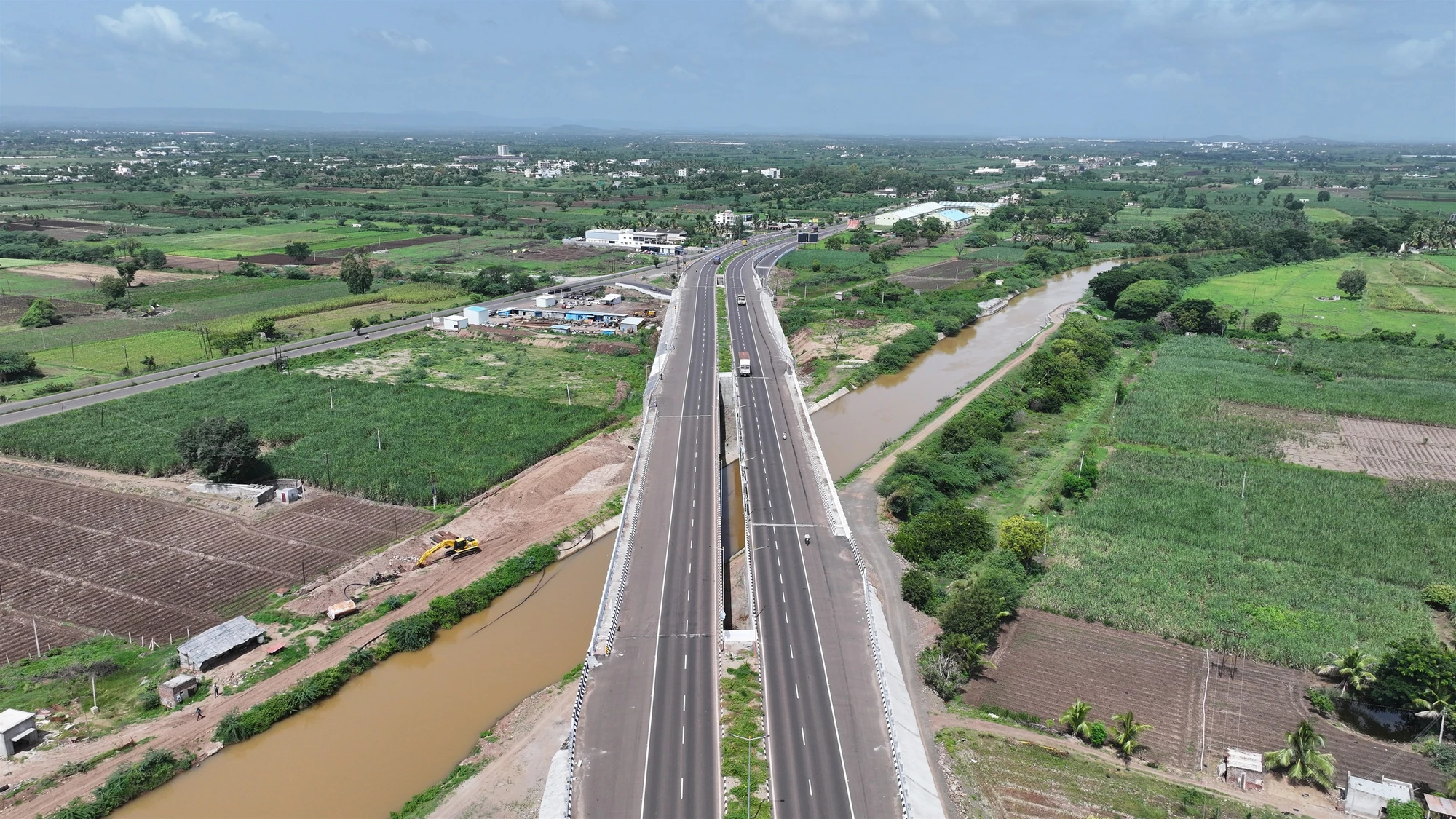 The highway through the surrounding farmland
