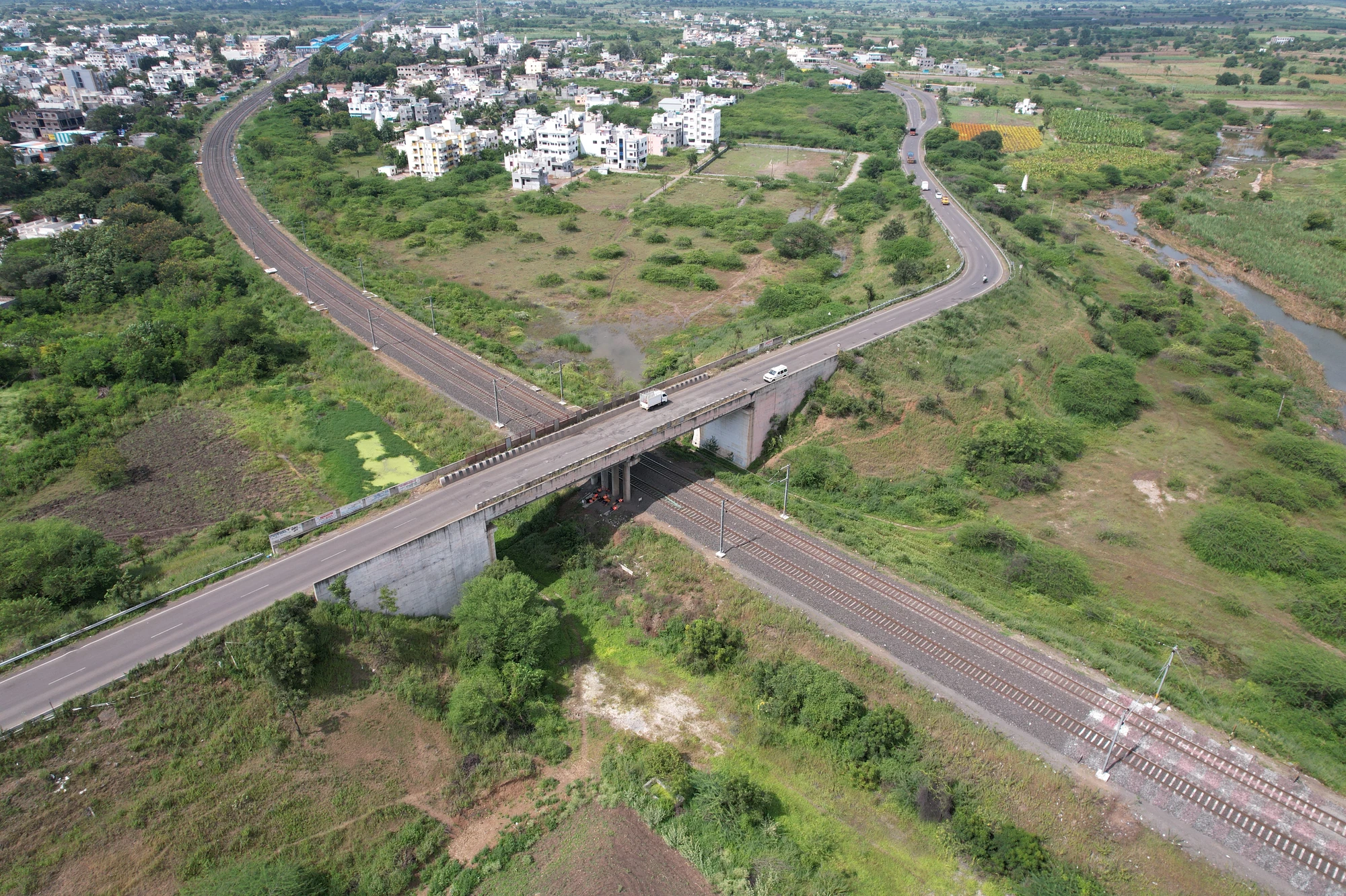 The highway and a grade-separated crossing near Karmala