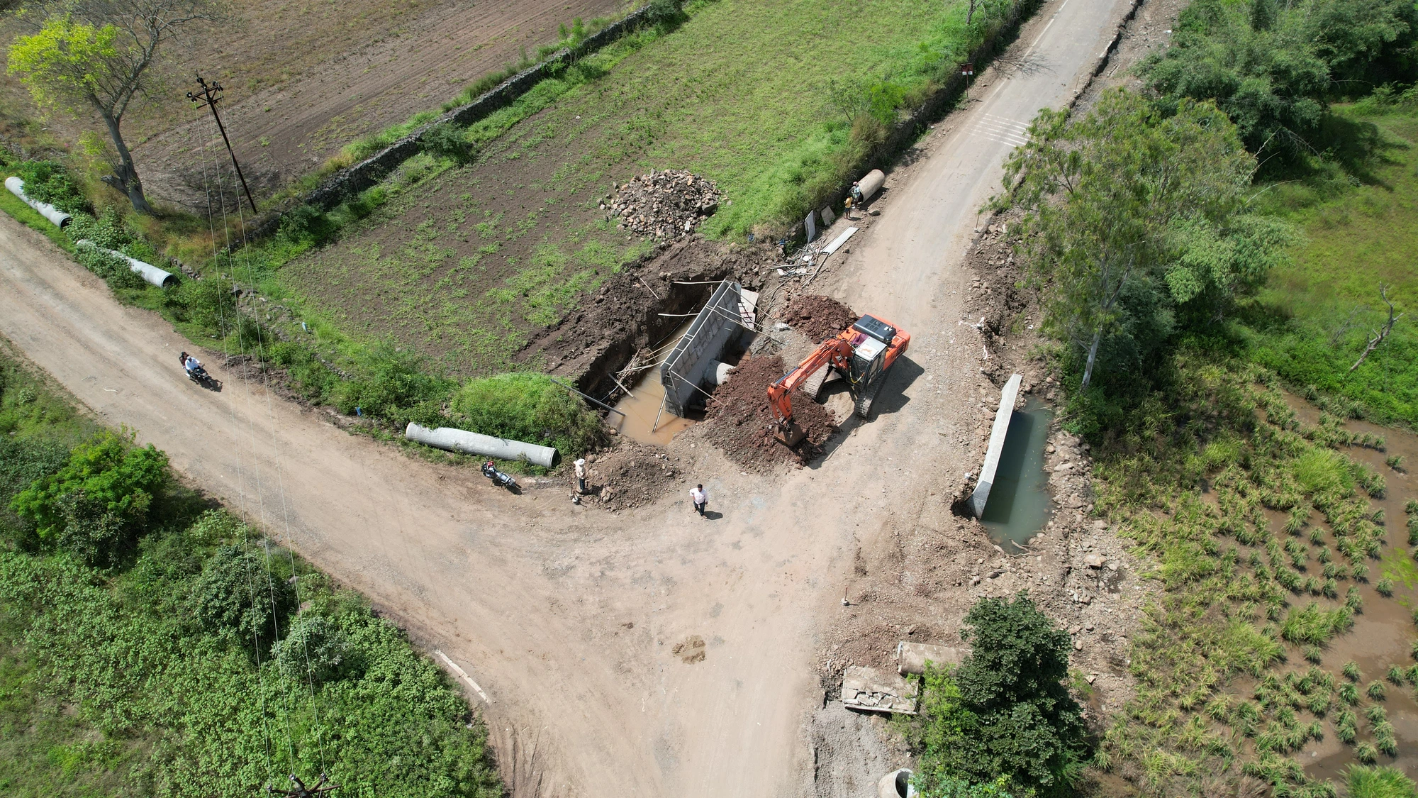 A cross-drainage structure under construction