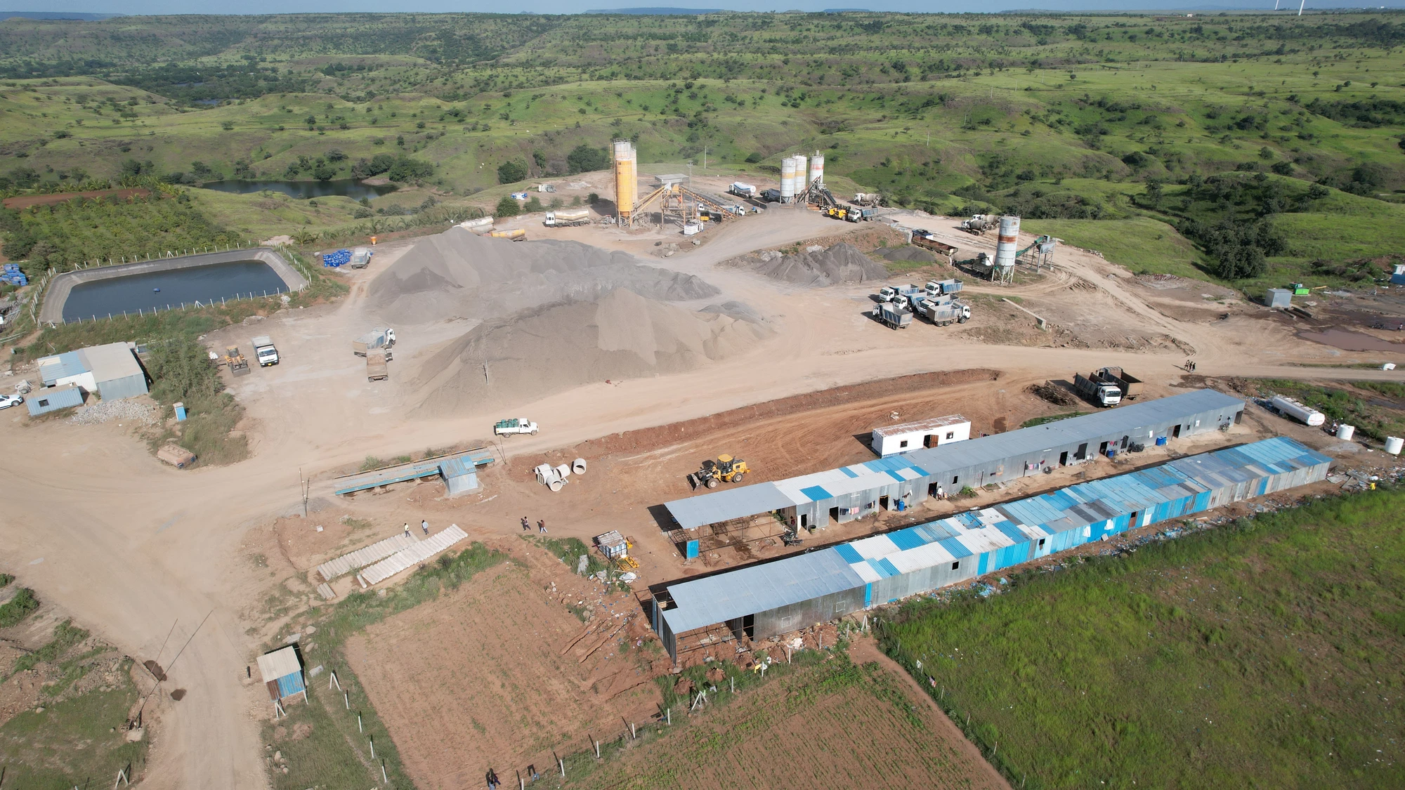 Aggregate stockpiles and construction facilities
