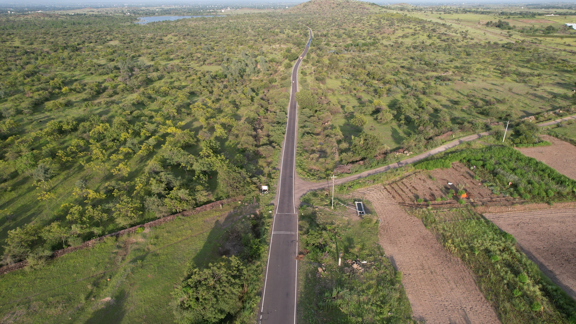 The road through open agricultural land