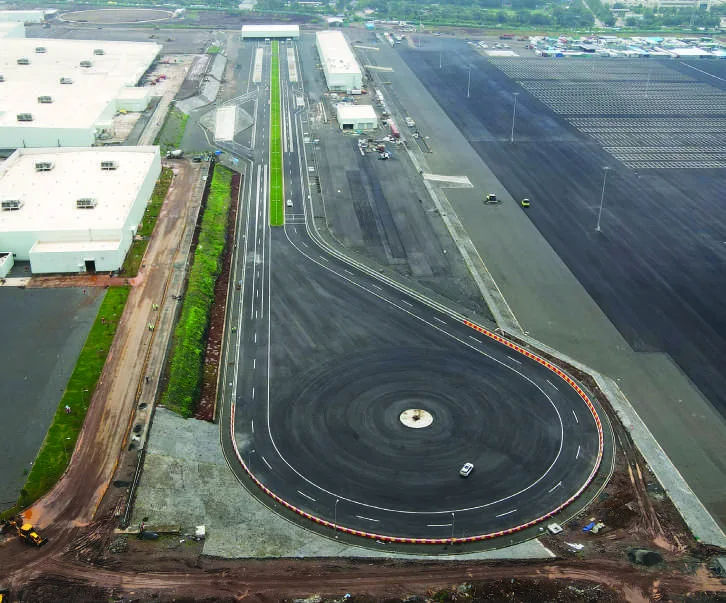 The vehicle testing track at Talegaon from the air