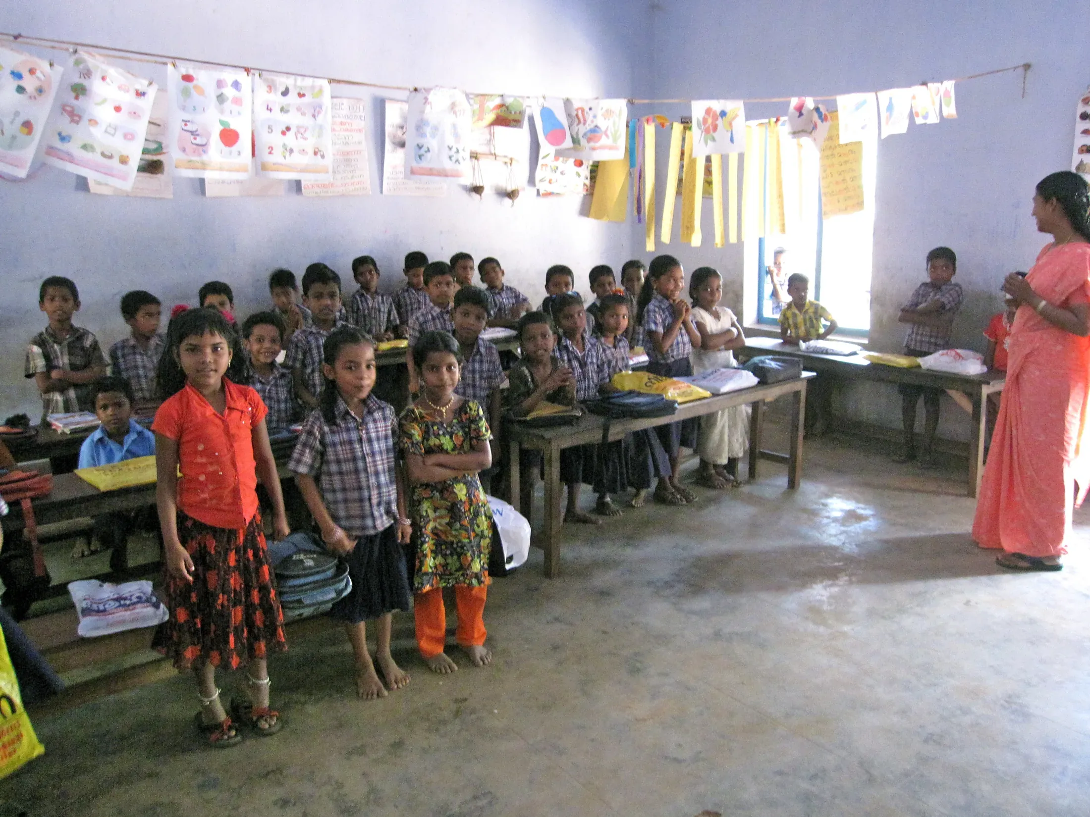Children in a village school classroom
